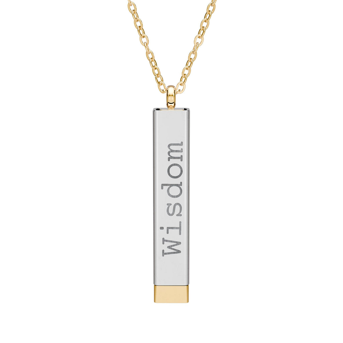 Hidden Message Sliding Bar Necklace — Engraved ‘Wisdom’ Sliding Pendant